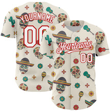 Load image into Gallery viewer, Custom Cream White-Red 3D Mexican Festival Cactus Skull With Sombrero Cinco de Mayo Authentic Baseball Jersey
