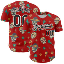 Load image into Gallery viewer, Custom Red Black-White 3D Mexican Festival Cactus Skull With Sombrero Cinco de Mayo Authentic Baseball Jersey
