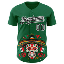Load image into Gallery viewer, Custom Kelly Green Black-White 3D Mexican Festival Flag Skull With Sombrero Cinco de Mayo Authentic Baseball Jersey
