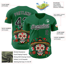 Load image into Gallery viewer, Custom Kelly Green Black-White 3D Mexican Festival Flag Skull With Sombrero Cinco de Mayo Authentic Baseball Jersey

