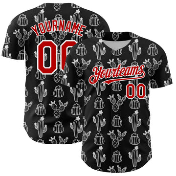 Custom Black Red-White 3D Mexican Cactus Authentic Baseball Jersey