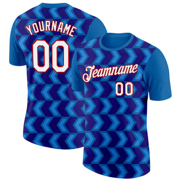 Custom Blue Dark Purple Powder Blue-Red 3D Esports Performance T-Shirt