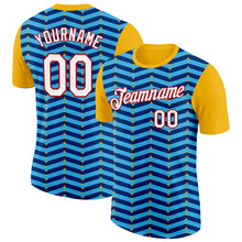 Load image into Gallery viewer, Custom Gold Sky Blue US Navy Blue-Red 3D Esports Performance T-Shirt

