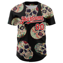 Load image into Gallery viewer, Custom Black Red-White 3D Mexican Skull Authentic Baseball Jersey
