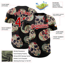 Load image into Gallery viewer, Custom Black Red-White 3D Mexican Skull Authentic Baseball Jersey
