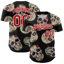 Load image into Gallery viewer, Custom Black Red-White 3D Mexican Skull Authentic Baseball Jersey
