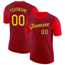 Load image into Gallery viewer, Custom Fire Red Gold Black-Navy 3D Esports Performance T-Shirt
