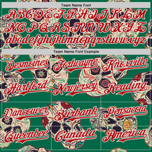 Load image into Gallery viewer, Custom Kelly Green Red-White 3D Mexican Skull Authentic Baseball Jersey
