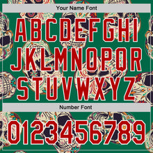 Load image into Gallery viewer, Custom Kelly Green Red-White 3D Mexican Skull Authentic Baseball Jersey
