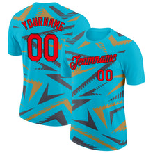 Load image into Gallery viewer, Custom Lakes Blue Fire Red Steel Gray Old Gold-Black 3D Esports Performance T-Shirt
