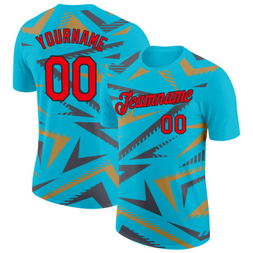 Custom Lakes Blue Fire Red Steel Gray Old Gold-Black 3D Esports Performance T-Shirt