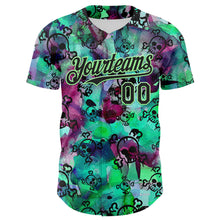 Load image into Gallery viewer, Custom Pea Green Black 3D Graffiti Skull Authentic Baseball Jersey
