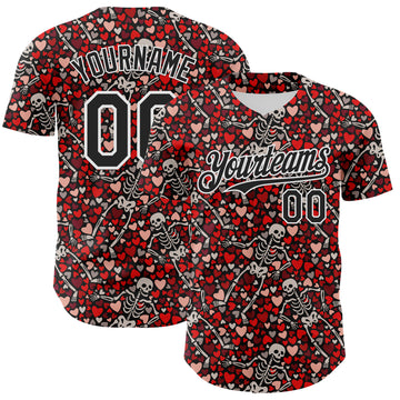 Custom Black White 3D Skeleton And Heart Authentic Baseball Jersey