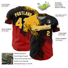 Load image into Gallery viewer, Custom Gold Black-Red 3D Pattern Design Abstract Brush Stroke Authentic Baseball Jersey
