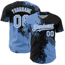 Load image into Gallery viewer, Custom Light Blue Black-White 3D Pattern Design Abstract Brush Stroke Authentic Baseball Jersey
