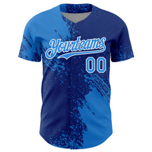 Load image into Gallery viewer, Custom Electric Blue Royal-White 3D Pattern Design Abstract Brush Stroke Authentic Baseball Jersey

