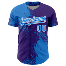 Load image into Gallery viewer, Custom Electric Blue Purple-White 3D Pattern Design Abstract Brush Stroke Authentic Baseball Jersey
