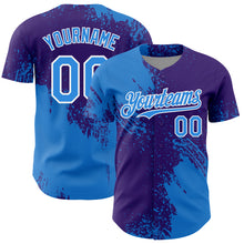 Load image into Gallery viewer, Custom Electric Blue Purple-White 3D Pattern Design Abstract Brush Stroke Authentic Baseball Jersey
