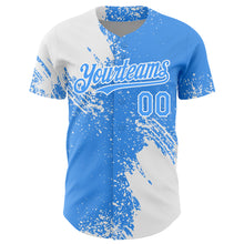 Load image into Gallery viewer, Custom White Electric Blue 3D Pattern Design Abstract Brush Stroke Authentic Baseball Jersey

