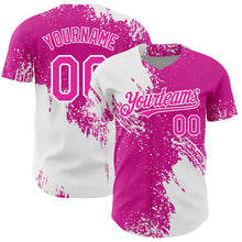Load image into Gallery viewer, Custom White Deep Pink 3D Pattern Design Abstract Brush Stroke Authentic Baseball Jersey

