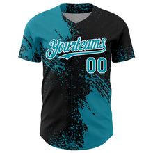 Load image into Gallery viewer, Custom Teal Black-White 3D Pattern Design Abstract Brush Stroke Authentic Baseball Jersey
