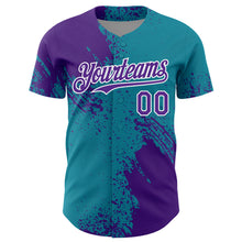 Load image into Gallery viewer, Custom Purple Teal-White 3D Pattern Design Abstract Brush Stroke Authentic Baseball Jersey

