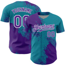 Load image into Gallery viewer, Custom Purple Teal-White 3D Pattern Design Abstract Brush Stroke Authentic Baseball Jersey
