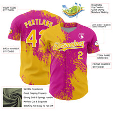 Load image into Gallery viewer, Custom Yellow Deep Pink-White 3D Pattern Design Abstract Brush Stroke Authentic Baseball Jersey
