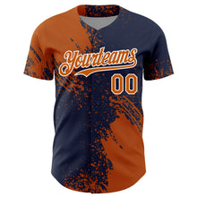 Load image into Gallery viewer, Custom Texas Orange Navy-White 3D Pattern Design Abstract Brush Stroke Authentic Baseball Jersey
