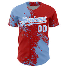 Load image into Gallery viewer, Custom Light Blue Red-White 3D Pattern Design Abstract Brush Stroke Authentic Baseball Jersey
