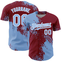 Load image into Gallery viewer, Custom Light Blue Crimson-White 3D Pattern Design Abstract Brush Stroke Authentic Baseball Jersey
