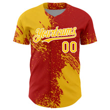 Load image into Gallery viewer, Custom Yellow Red-White 3D Pattern Design Abstract Brush Stroke Authentic Baseball Jersey
