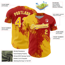 Load image into Gallery viewer, Custom Yellow Red-White 3D Pattern Design Abstract Brush Stroke Authentic Baseball Jersey
