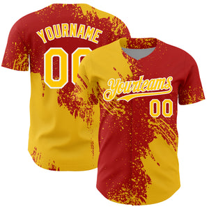 Custom Yellow Red-White 3D Pattern Design Abstract Brush Stroke Authentic Baseball Jersey