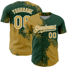 Load image into Gallery viewer, Custom Old Gold Green-White 3D Pattern Design Abstract Brush Stroke Authentic Baseball Jersey
