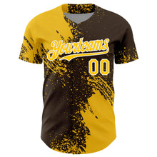 Load image into Gallery viewer, Custom Yellow Brown-White 3D Pattern Design Abstract Brush Stroke Authentic Baseball Jersey
