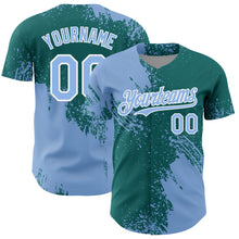 Load image into Gallery viewer, Custom Light Blue Teal-White 3D Pattern Design Abstract Brush Stroke Authentic Baseball Jersey
