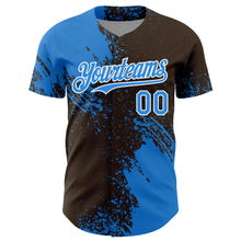 Load image into Gallery viewer, Custom Electric Blue Brown-White 3D Pattern Design Abstract Brush Stroke Authentic Baseball Jersey
