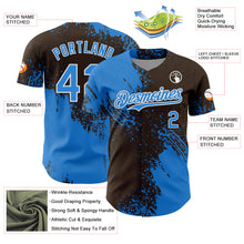 Load image into Gallery viewer, Custom Electric Blue Brown-White 3D Pattern Design Abstract Brush Stroke Authentic Baseball Jersey
