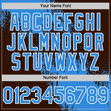 Load image into Gallery viewer, Custom Electric Blue Brown-White 3D Pattern Design Abstract Brush Stroke Authentic Baseball Jersey
