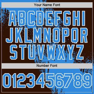 Custom Electric Blue Brown-White 3D Pattern Design Abstract Brush Stroke Authentic Baseball Jersey