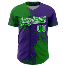 Load image into Gallery viewer, Custom Grass Green Purple-White 3D Pattern Design Abstract Brush Stroke Authentic Baseball Jersey
