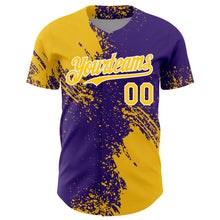 Load image into Gallery viewer, Custom Yellow Purple-White 3D Pattern Design Abstract Brush Stroke Authentic Baseball Jersey

