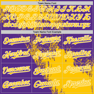 Custom Yellow Purple-White 3D Pattern Design Abstract Brush Stroke Authentic Baseball Jersey