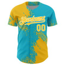Load image into Gallery viewer, Custom Yellow Lakes Blue-White 3D Pattern Design Abstract Brush Stroke Authentic Baseball Jersey
