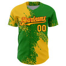 Load image into Gallery viewer, Custom Yellow Grass Green-Red 3D Pattern Design Abstract Brush Stroke Authentic Baseball Jersey
