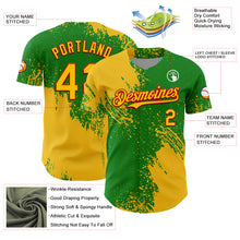 Load image into Gallery viewer, Custom Yellow Grass Green-Red 3D Pattern Design Abstract Brush Stroke Authentic Baseball Jersey
