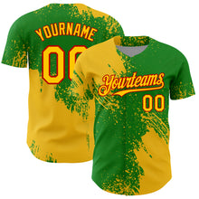 Load image into Gallery viewer, Custom Yellow Grass Green-Red 3D Pattern Design Abstract Brush Stroke Authentic Baseball Jersey
