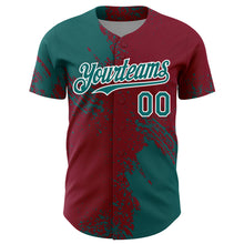 Load image into Gallery viewer, Custom Teal Crimson-White 3D Pattern Design Abstract Brush Stroke Authentic Baseball Jersey
