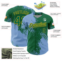 Load image into Gallery viewer, Custom Light Blue Kelly Green-Gold 3D Pattern Design Abstract Brush Stroke Authentic Baseball Jersey
